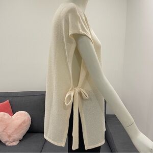 H&M Ivory Unstructured Sweater Top With Open Sides & Side Ties Size Small